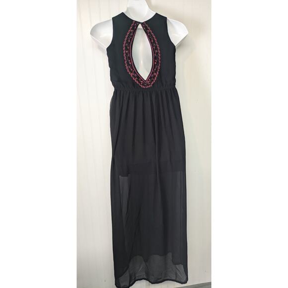 Forever 21 Maxi Dress Small Black Long Embroidered Boho Sheer Whimsigoth Fairy - Picture 1 of 9